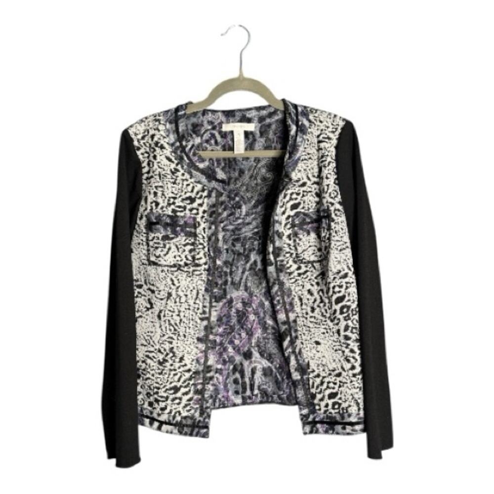 Chico’s Black White Animal Print Blazer w/ Purple Accents Medium